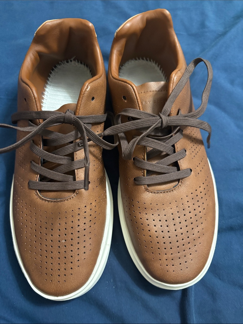 Perry Ellis Brown Leather Perforated Lace-Up Sneakers with White Soles
